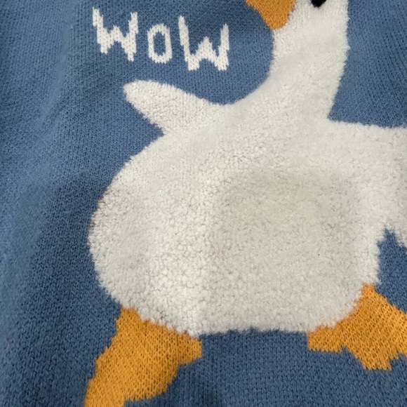 Aelfric Eden Goose “Wow” Oversized Sweater Blue Graphic Knit Size S - Picture 4 of 5